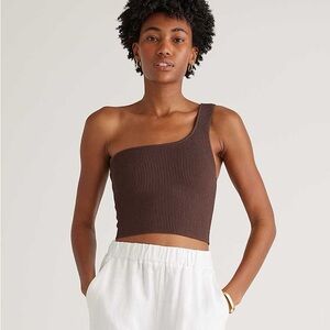 Quince Brown Ribbed One-Shoulder Top XS